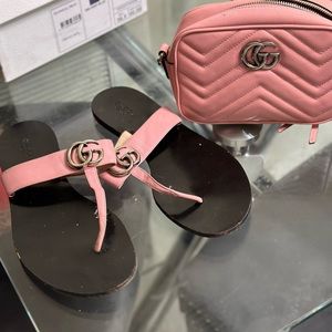 Pink G Gucci leather sandals box included.